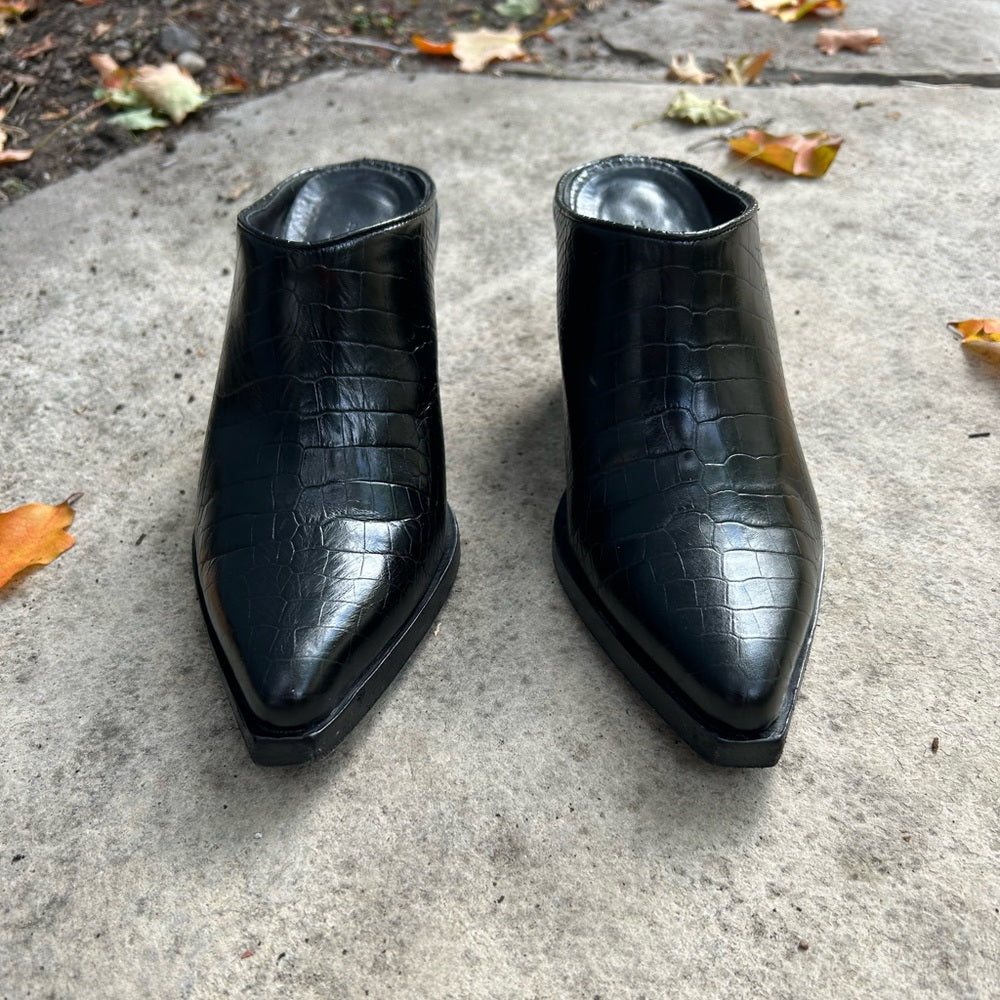 rag & bone Santiago snakeskin slide boots, size 38
