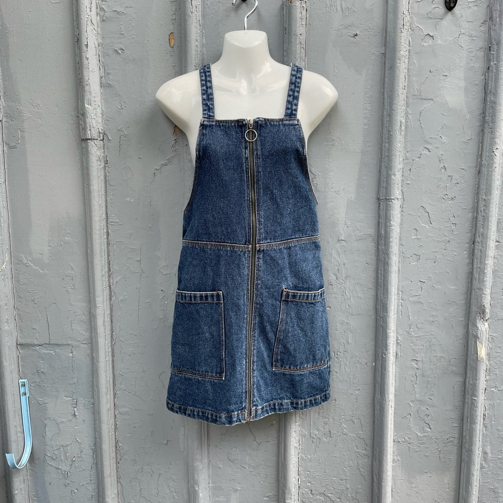 Monki Mini Denim Overall Dress, size XXS