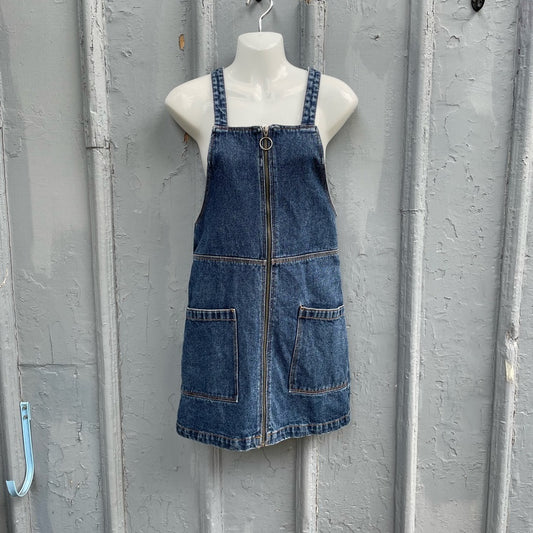 Monki Mini Denim Overall Dress, size XXS