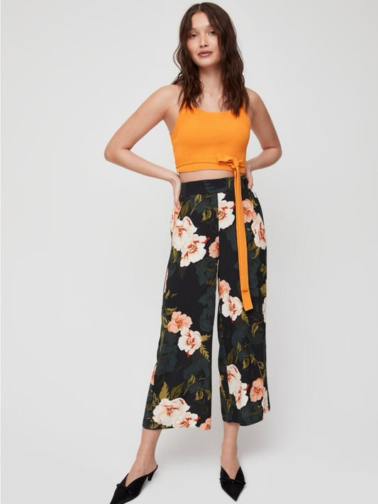 Wilfred Black Floral Tie Waist Pant, size Small