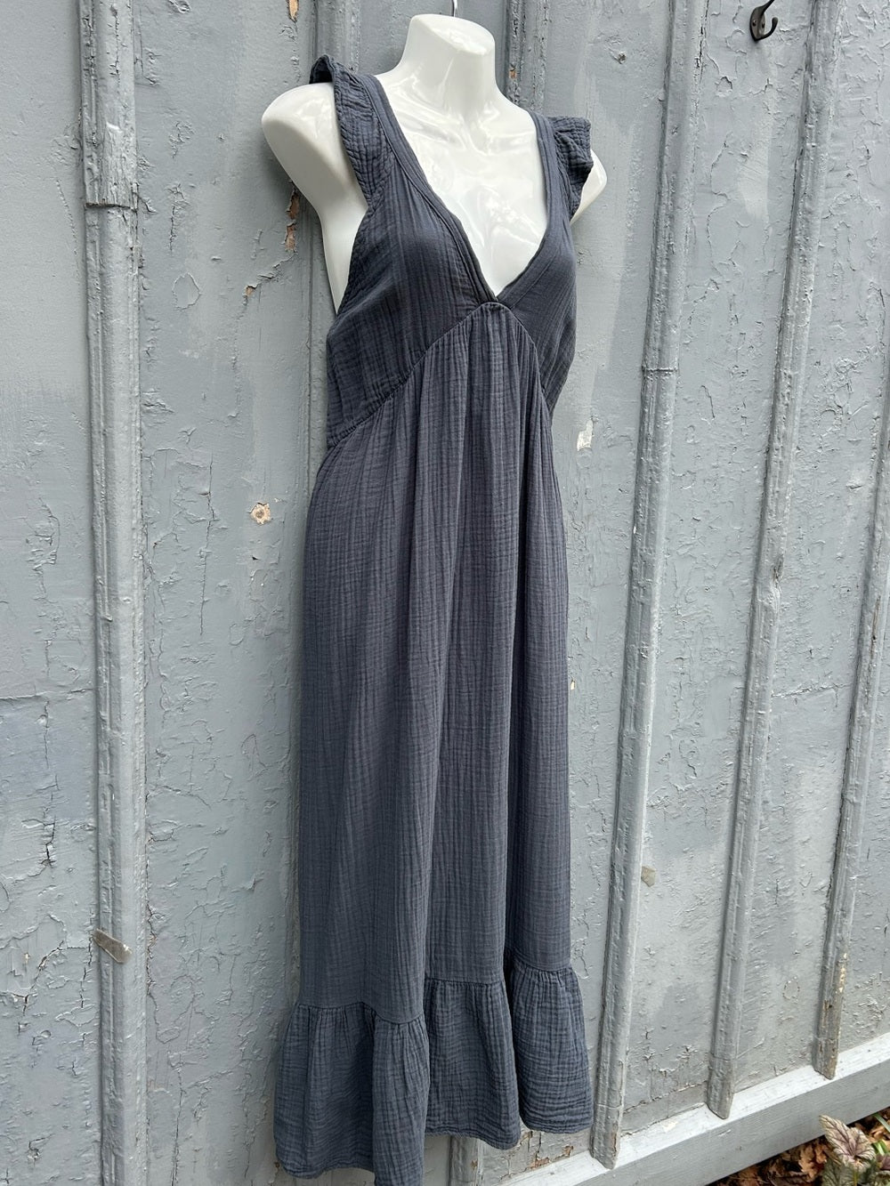 Anthropologie Starkx Blue Cotton tiered Dress, size Large