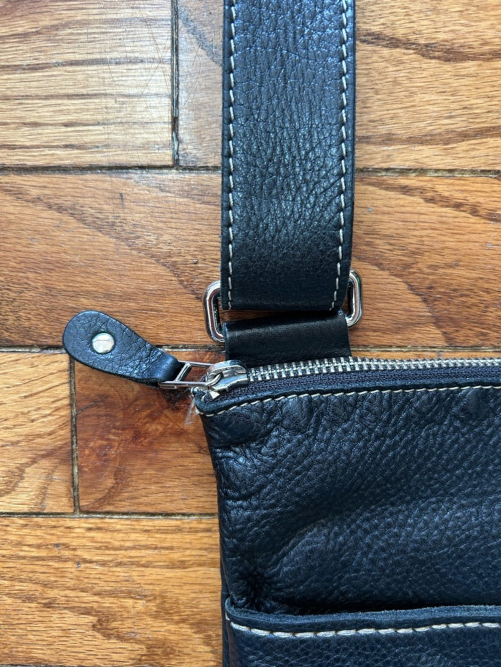 Vintage Roots Black Soft Leather Crossbody Purse, 11” x 12.5”