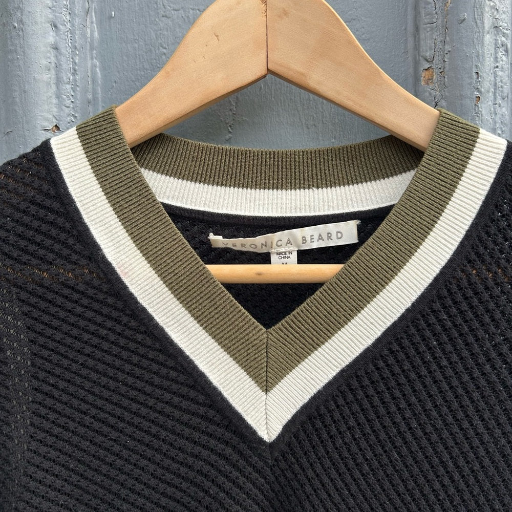 Veronica Beard Mixed Media V-Neck Sweater, size M