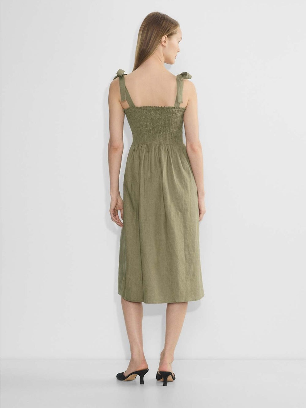 Wilfred Khaki Golden Hour Smocked Dress, size Large