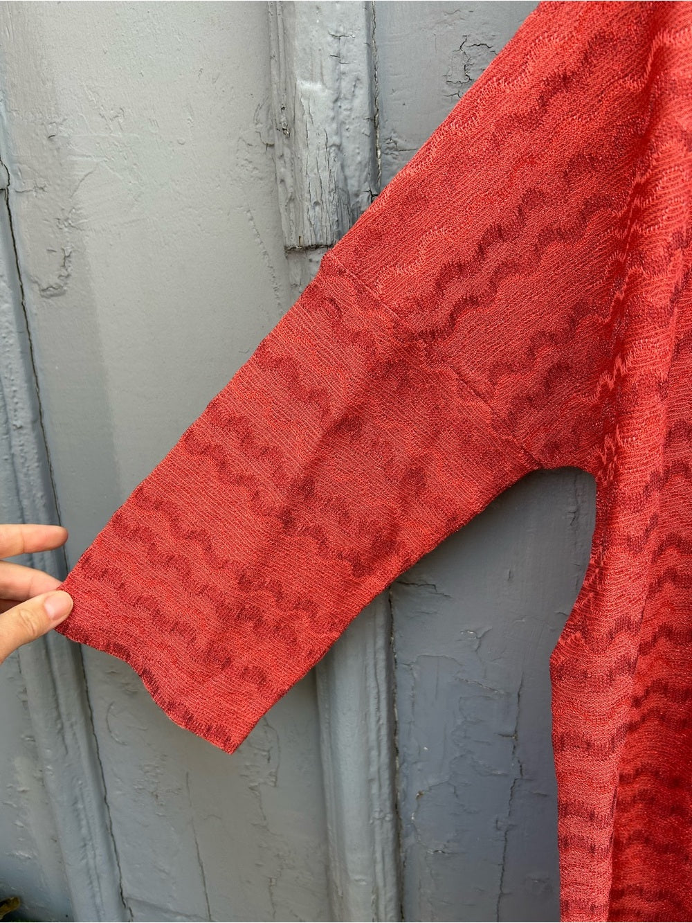 M Missoni Red Metallic Sparkle Lurex Stretch Knit Wave Top, size S