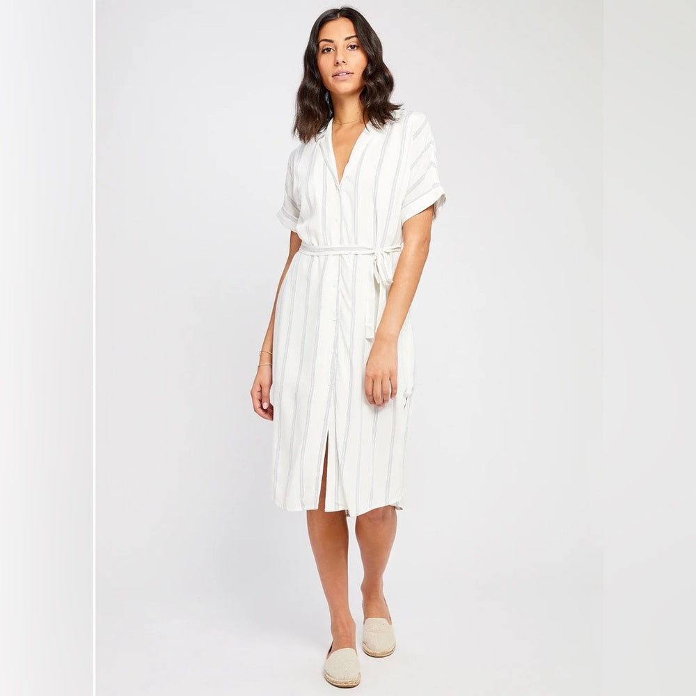 Gentle Fawn belted verticle stripe dress, size M