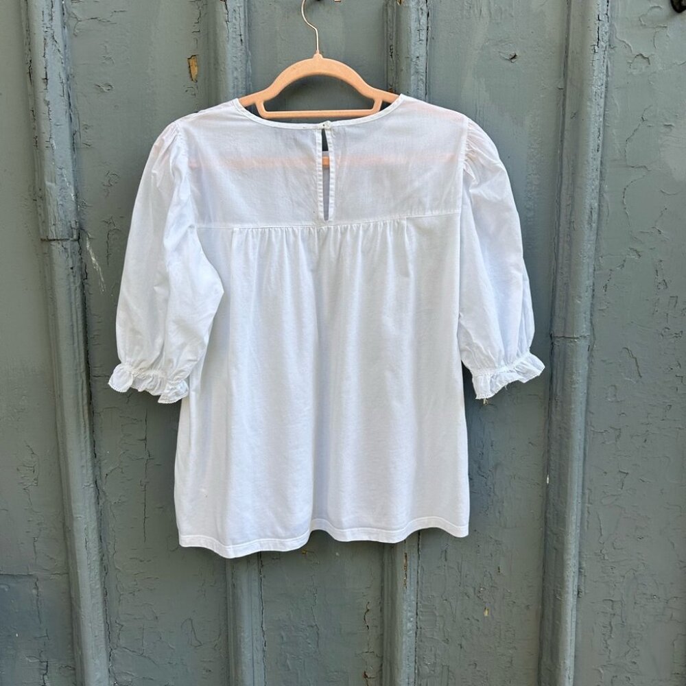 J Crew White Broderie Anglaise Tee, size Small