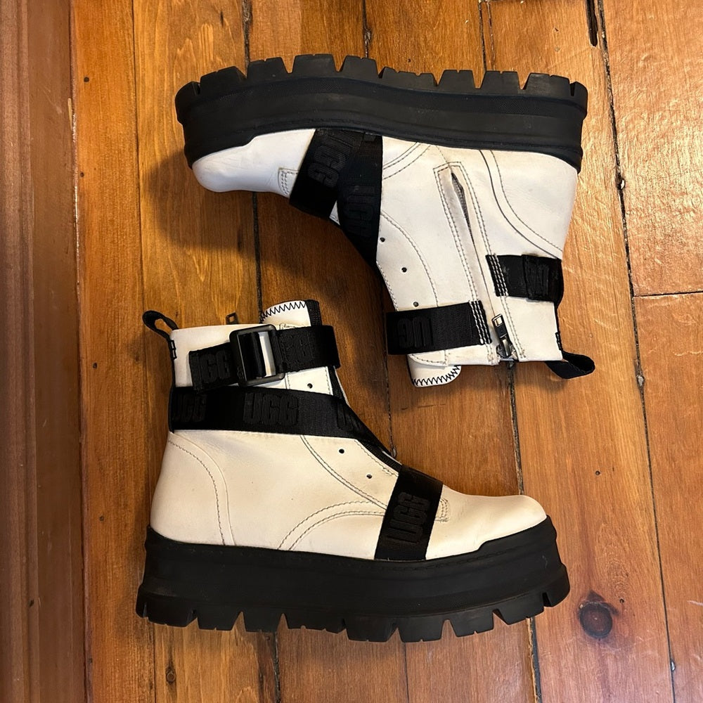 Ugg White Sid Combat Boots, size 7