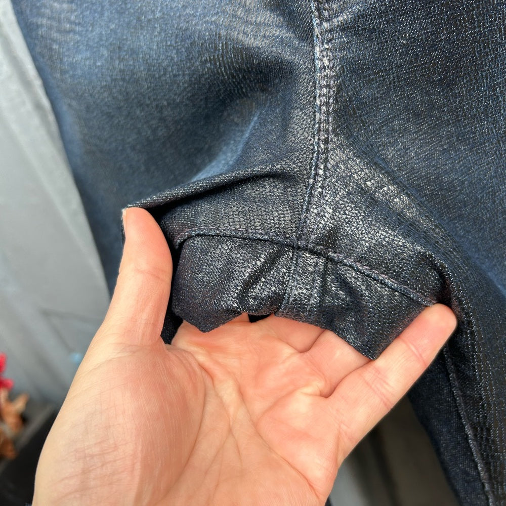 Frame Le Straight High Coated Snakeskin Jeans, size 30