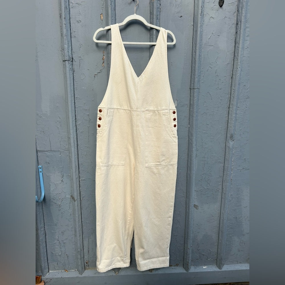Alex Mill cream V neck denim jumpsuit, size M