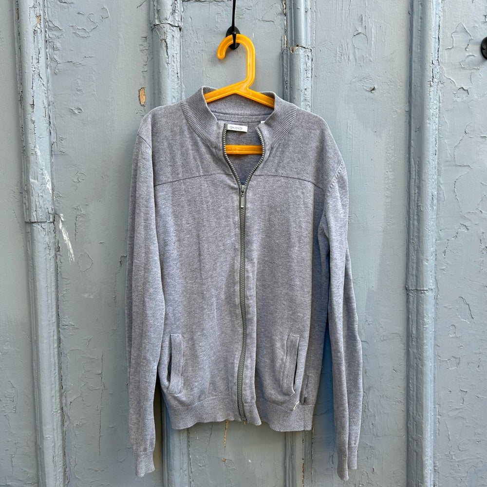 Okaidi Grey Cotton Elbow Patch Cardigan Sweater, size 14