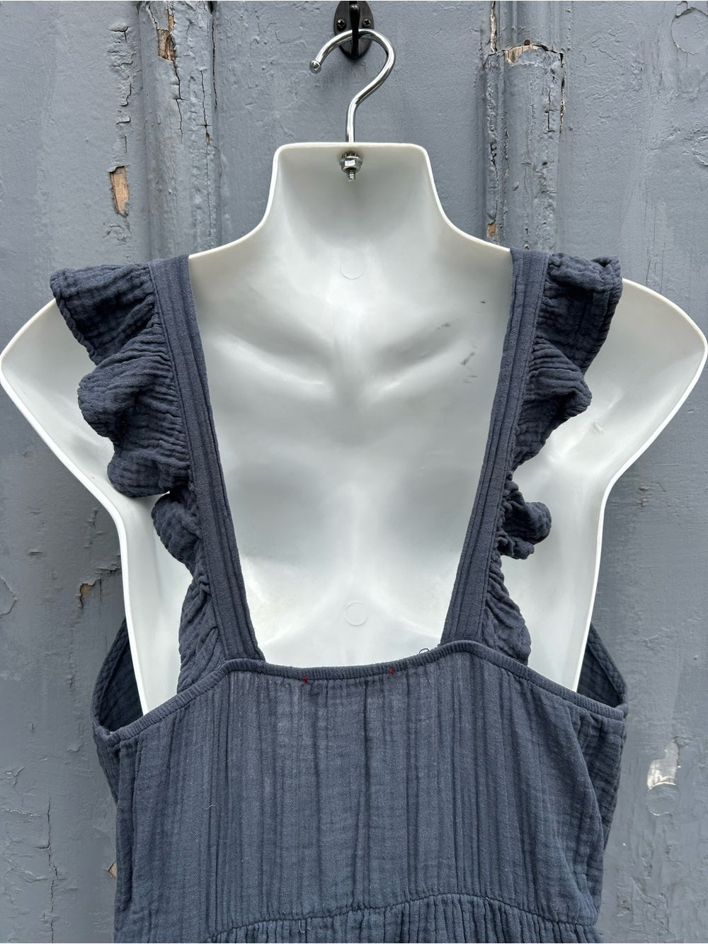 Anthropologie Starkx Blue Cotton tiered Dress, size Large