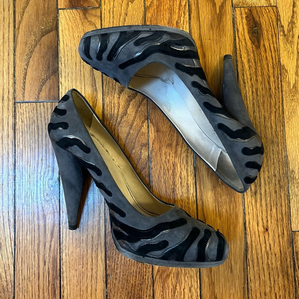 Prada Suede Camoscio Ardesia Zebra Pumps, size 38.5