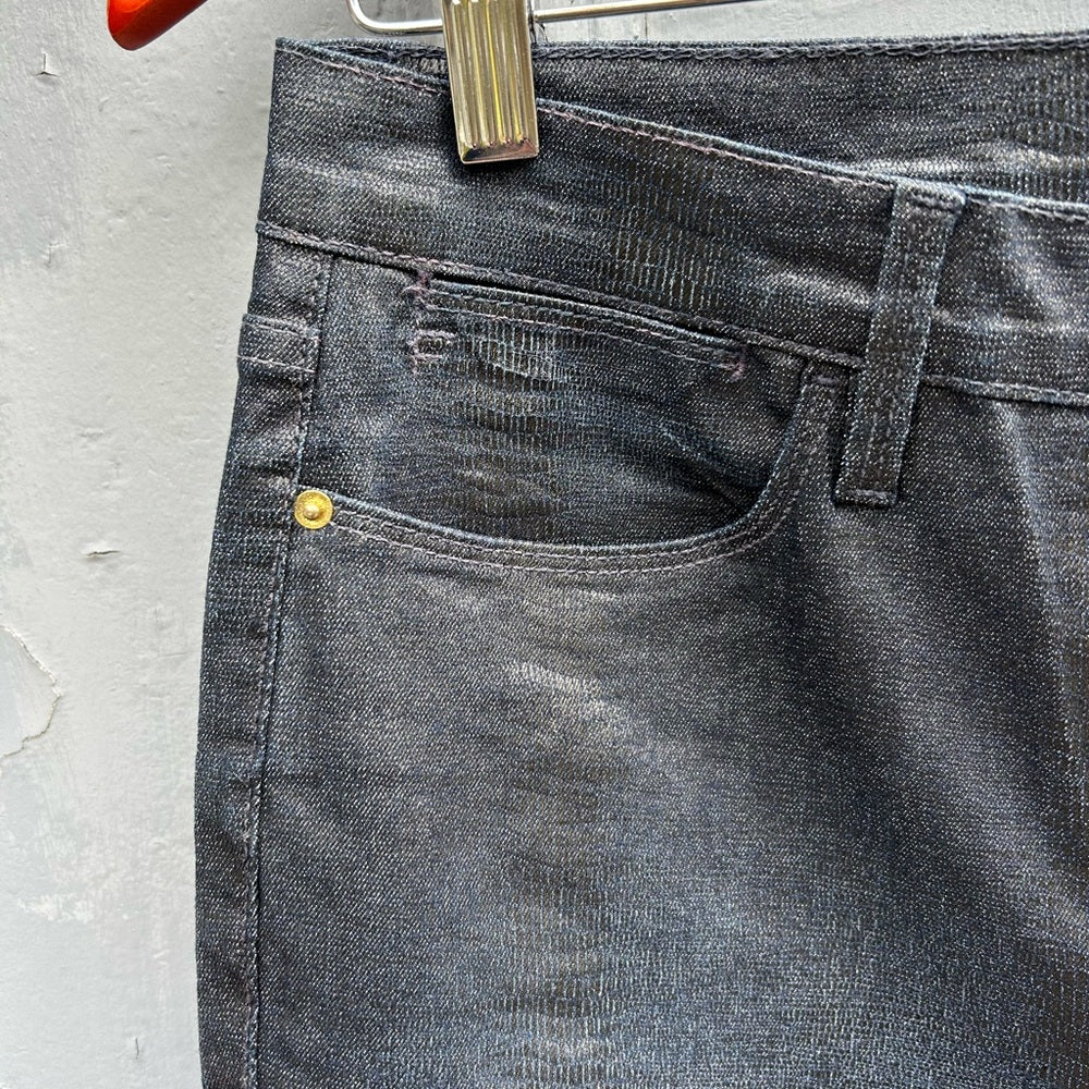 Frame Le Straight High Coated Snakeskin Jeans, size 30