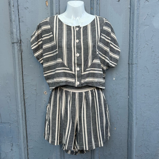 Cokluch striped Linen blend crop top, M, and shorts, L, set