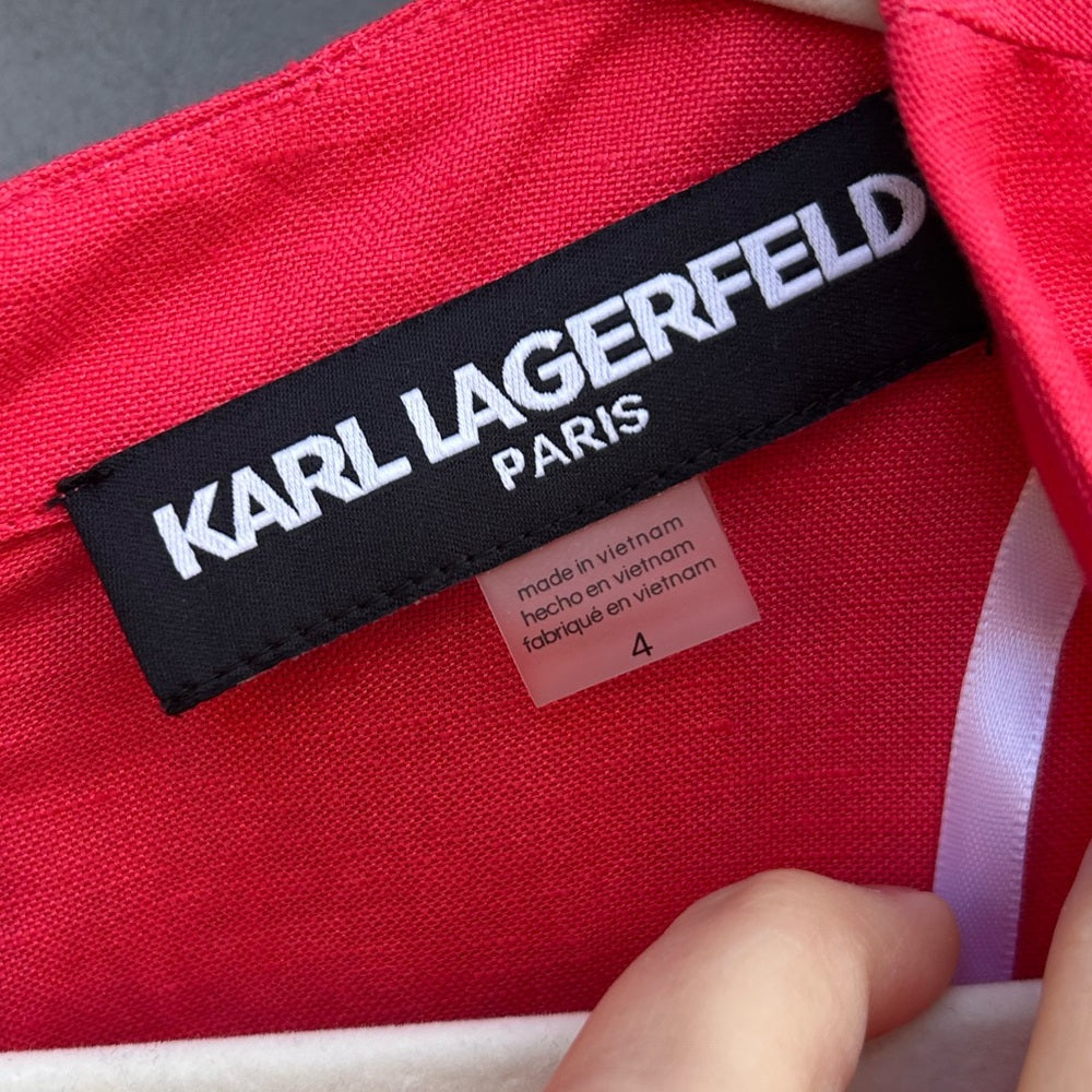 Karl Lagerfeld Linen Blend Faux Wrap Dress, size 4