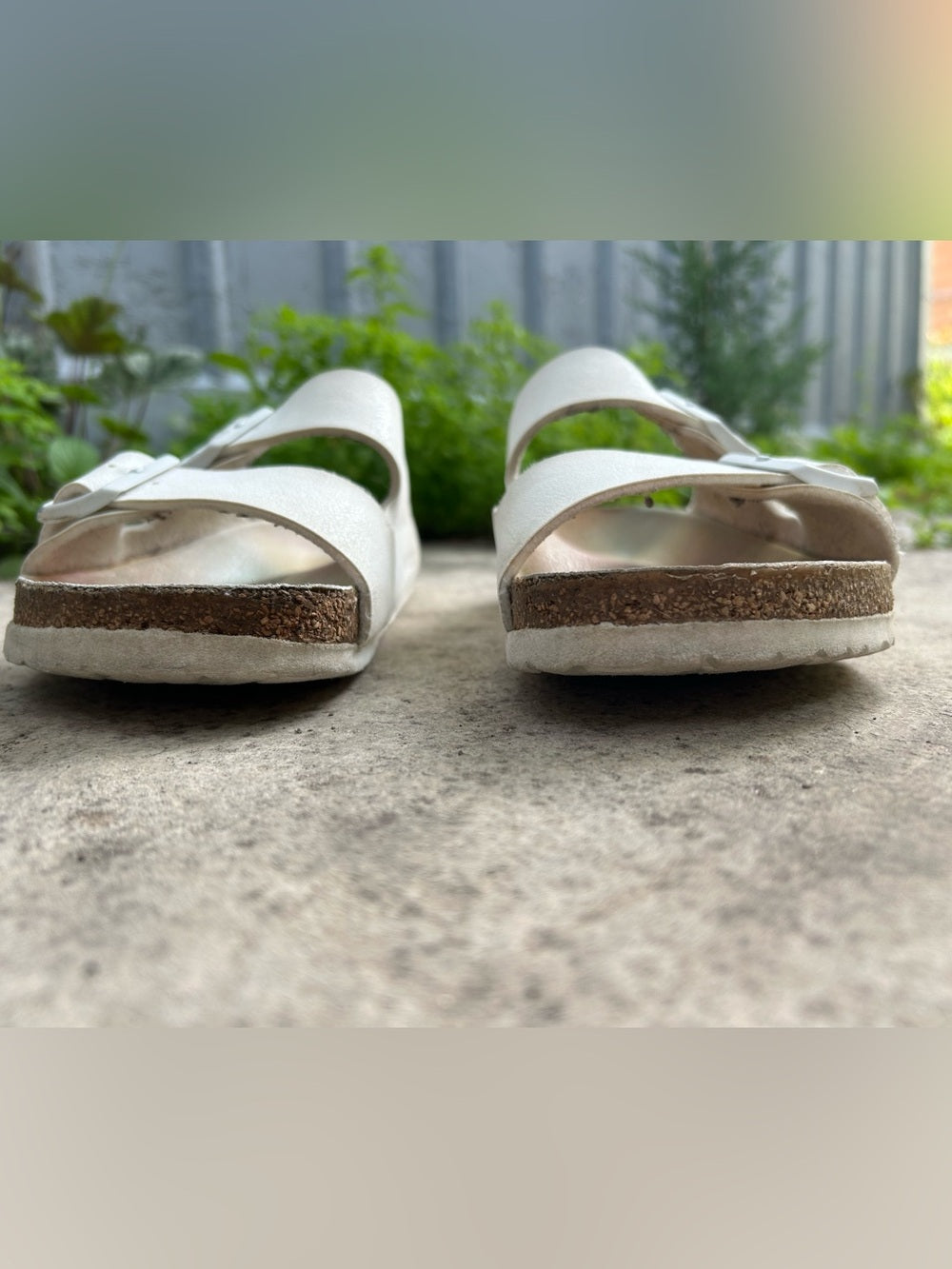 Birkenstock White Arizona Slides, size 41