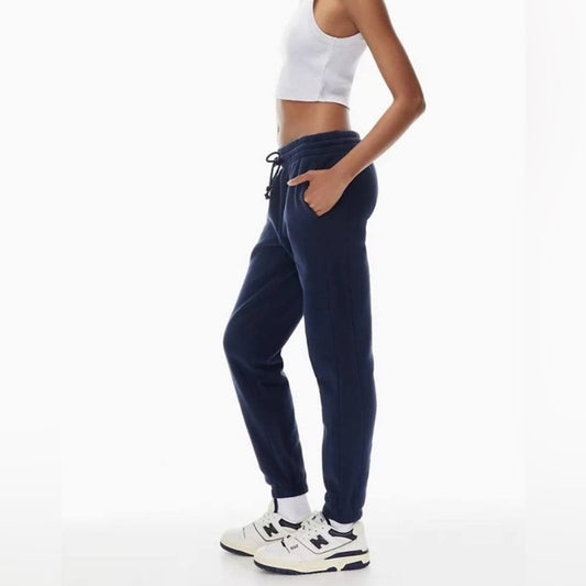 TNA Navy Cozy Fleece Boyfriend Sweatpants, size M