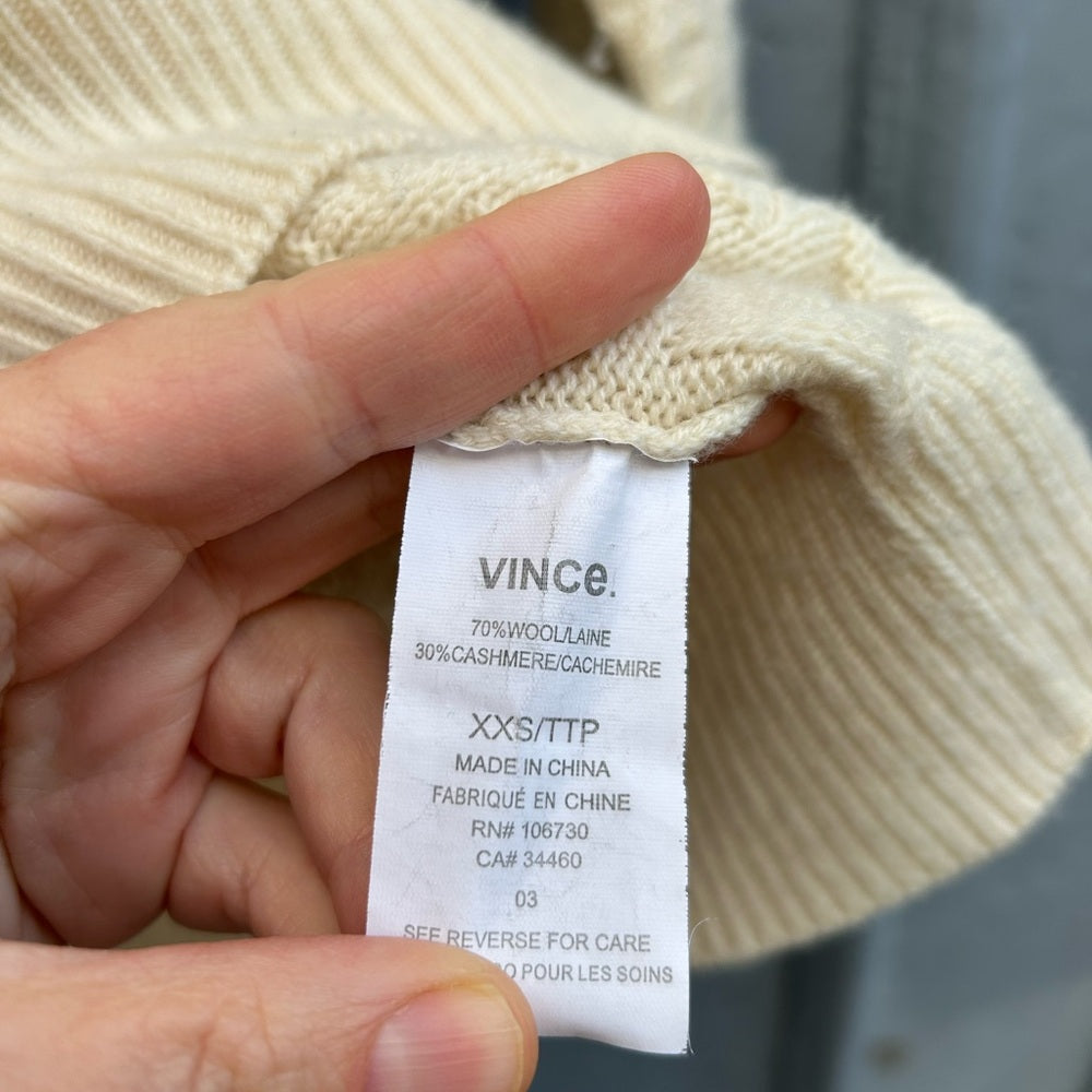 Vince Cashmere & Wool Brick Texture Double V Neck Sweater, size XXS (oversized)