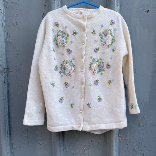 Vintage Simpsons Appliqué Lambswool Angora Cardigan Sweater, 2-3 years old