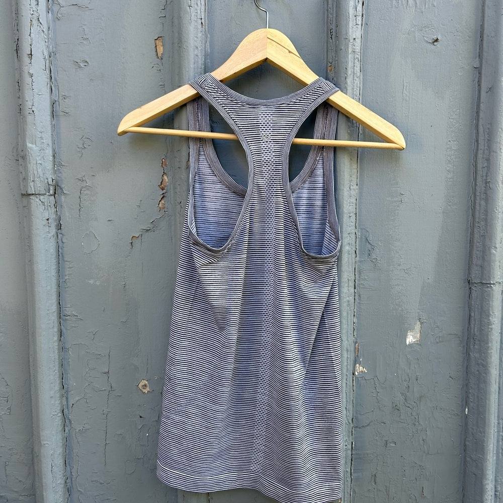 Lululemon swiftly black and white striped tank, size 2