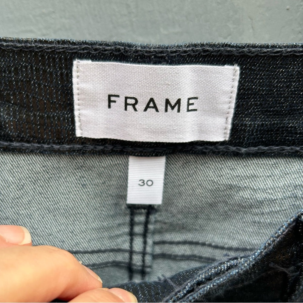 Frame Le Straight High Coated Snakeskin Jeans, size 30