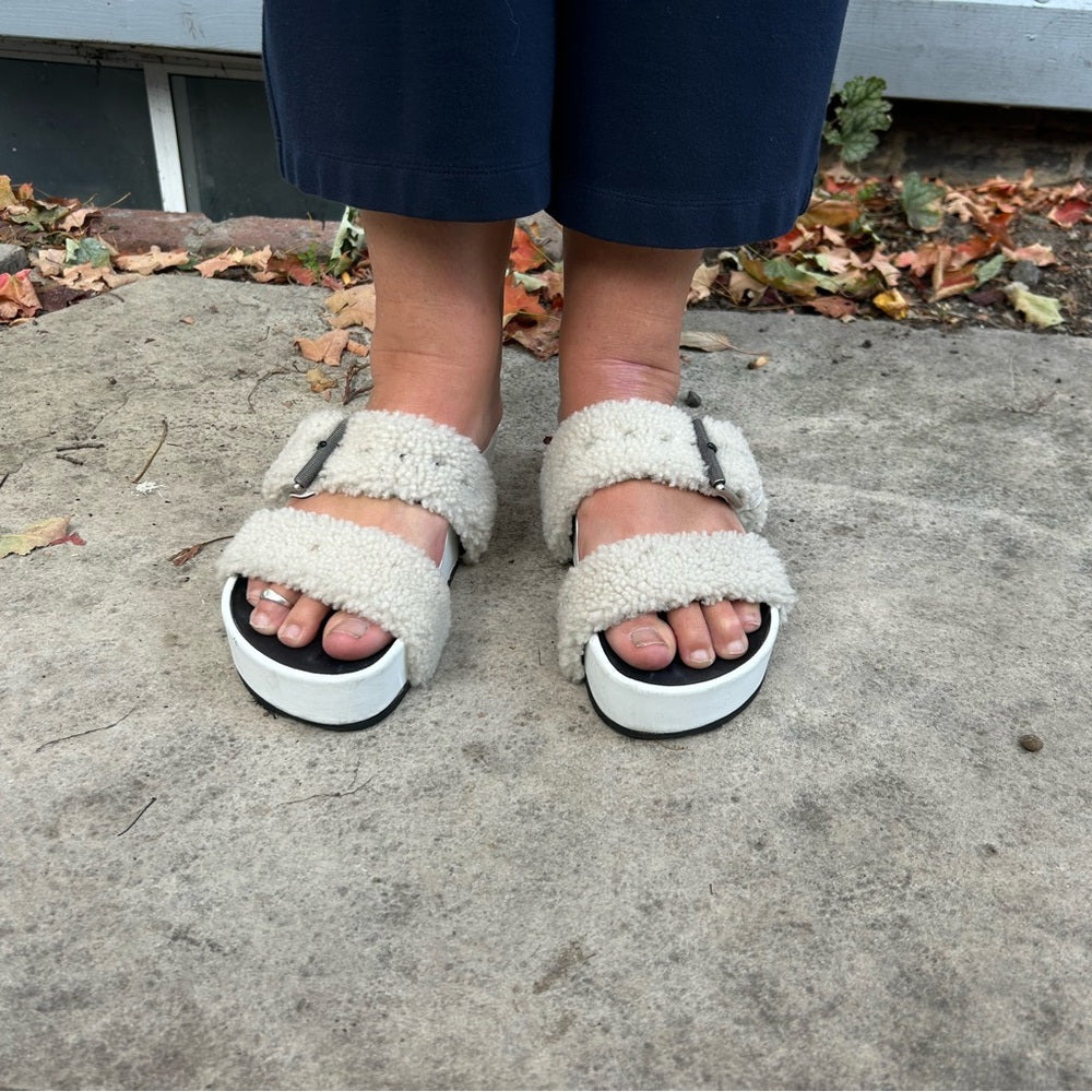 rag & bone Fluffy Shearling Evin Slide Platforms, size 38