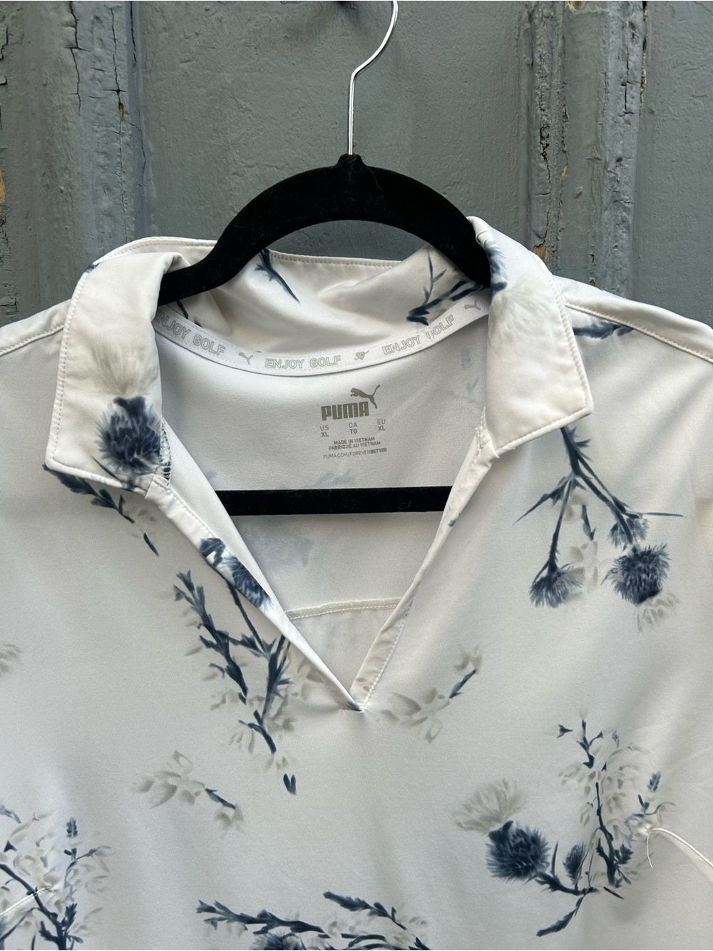 Puma blue and white floral golf polo, size XL