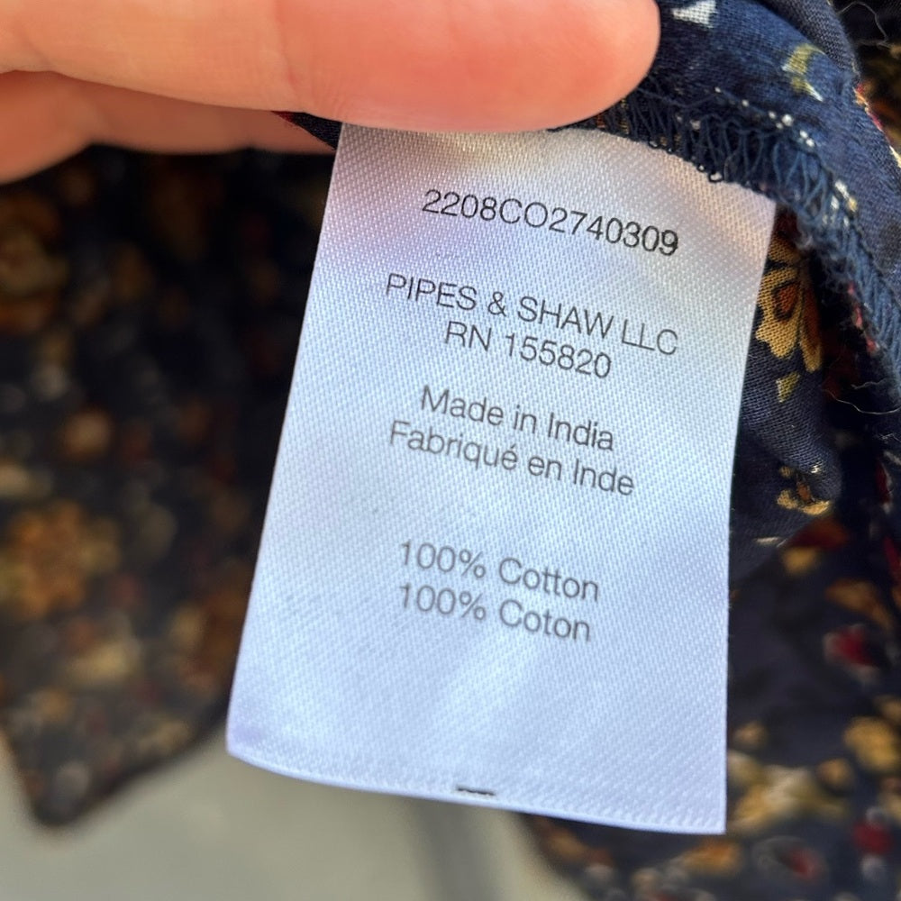 Veronica Beard Navy Floral Smocked Sherwood Blouse, Size 8