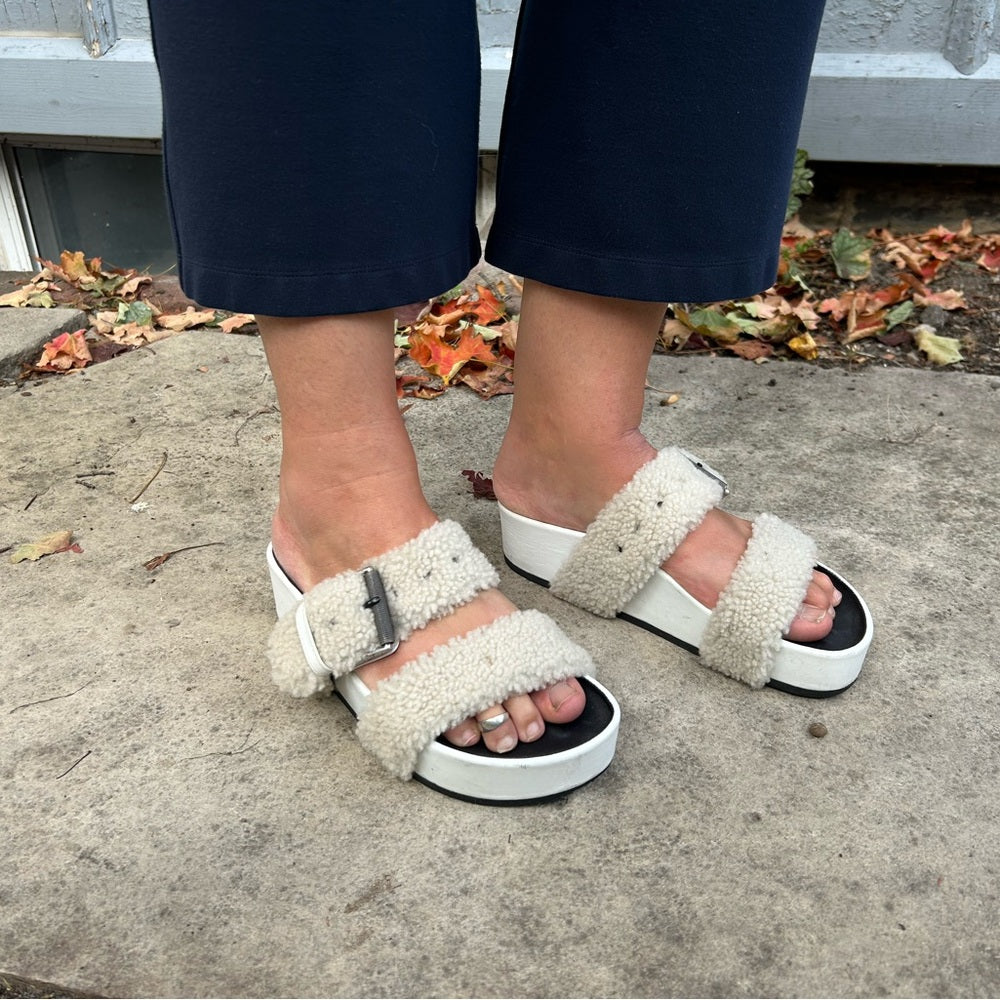 rag & bone Fluffy Shearling Evin Slide Platforms, size 38