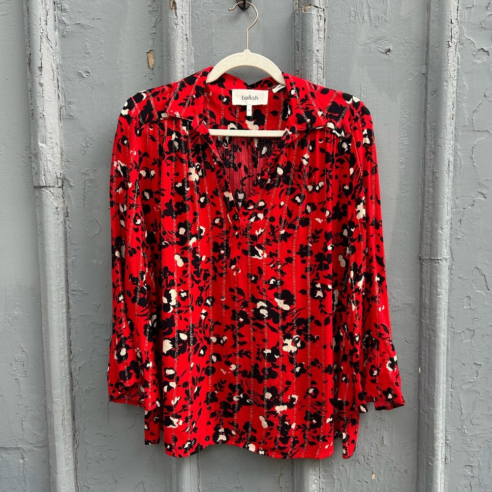 Ba&sh Eddy Rouge floral blouse, size M