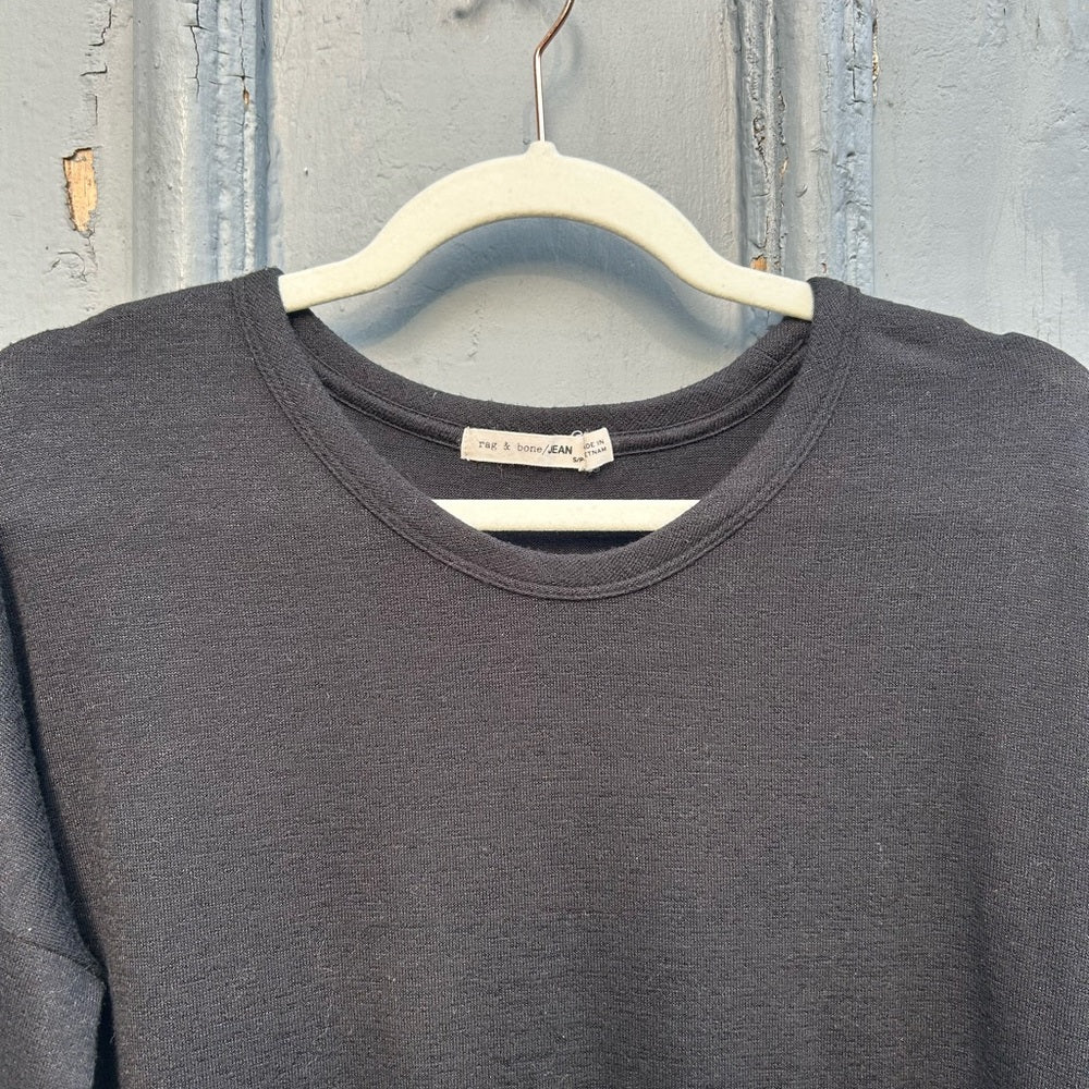 rag & bone black long sleeve zipper arm tee, size s