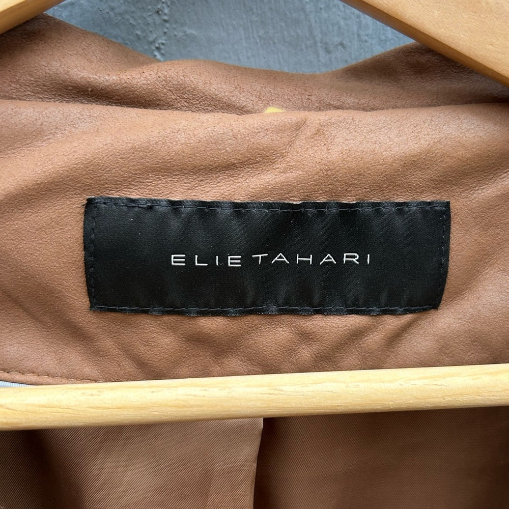 Elie Tahari Brown Andreas Lamb Leather Moto Jacket, size XL
