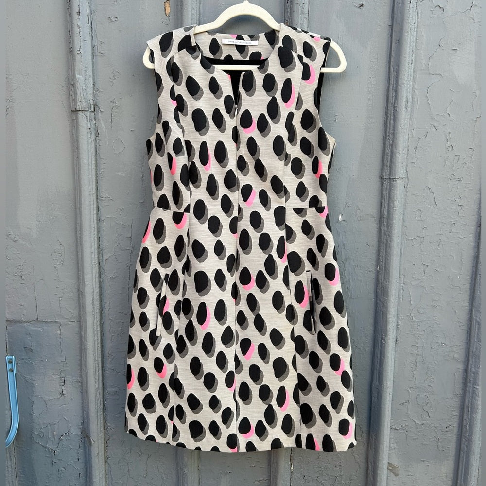 Diane Von Furstenberg New Summer Mini Animal Polka Dot Dress, size 8/10