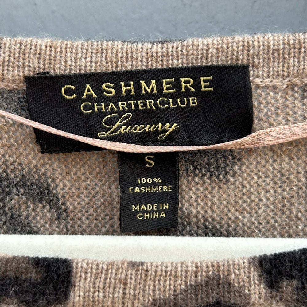 Charter Club Cheetah Print Cashmere Sweater, Small
