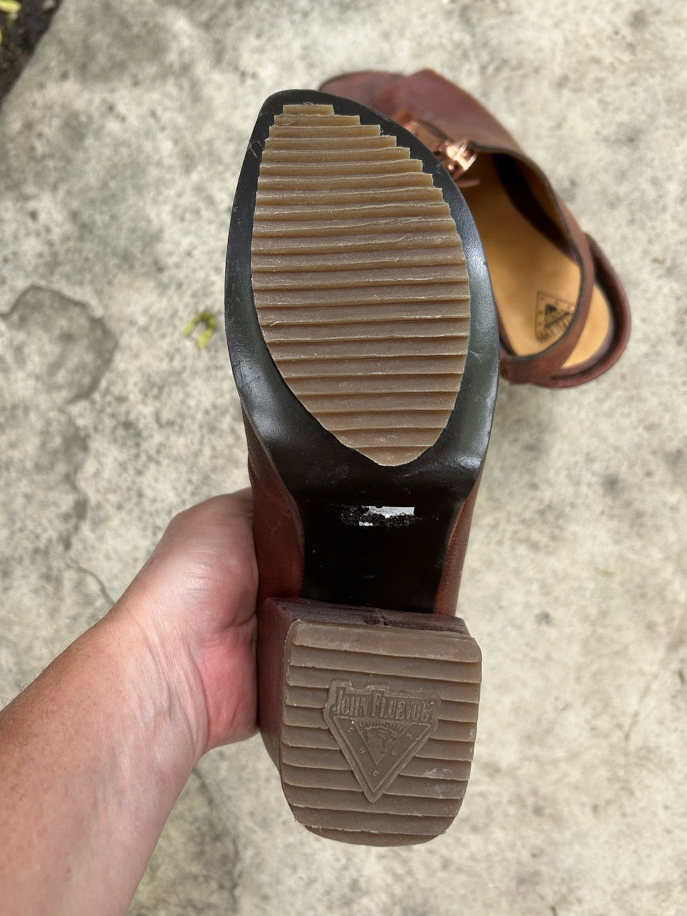 John Fluevog Brown Prepare 2.0 Tent Open Toe Platform Sandal, size 7