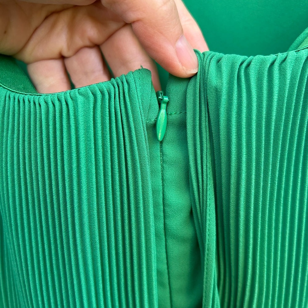 Halston green shawl draped blouse, size XL