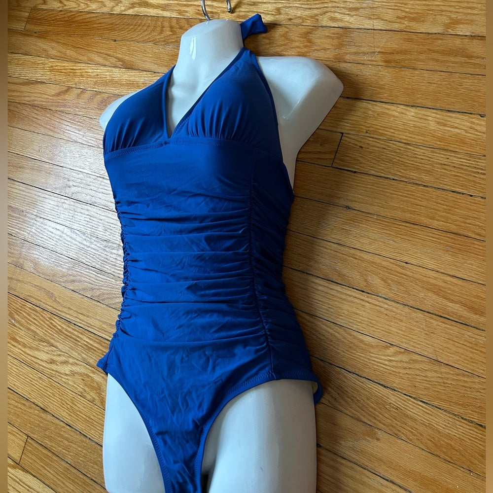 J Crew Blue Ruched One Piece, size 8