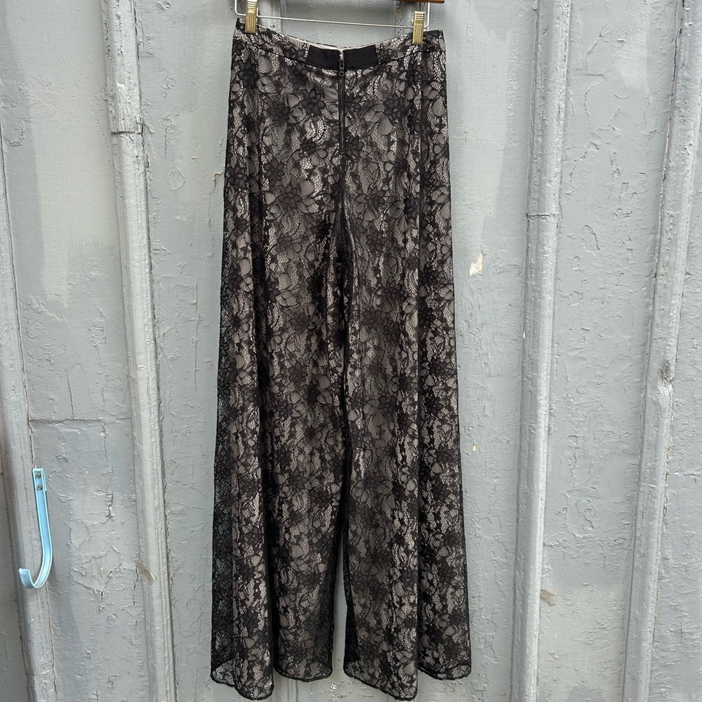 Alice & Olivia Black Lace wide leg trousers, size 0