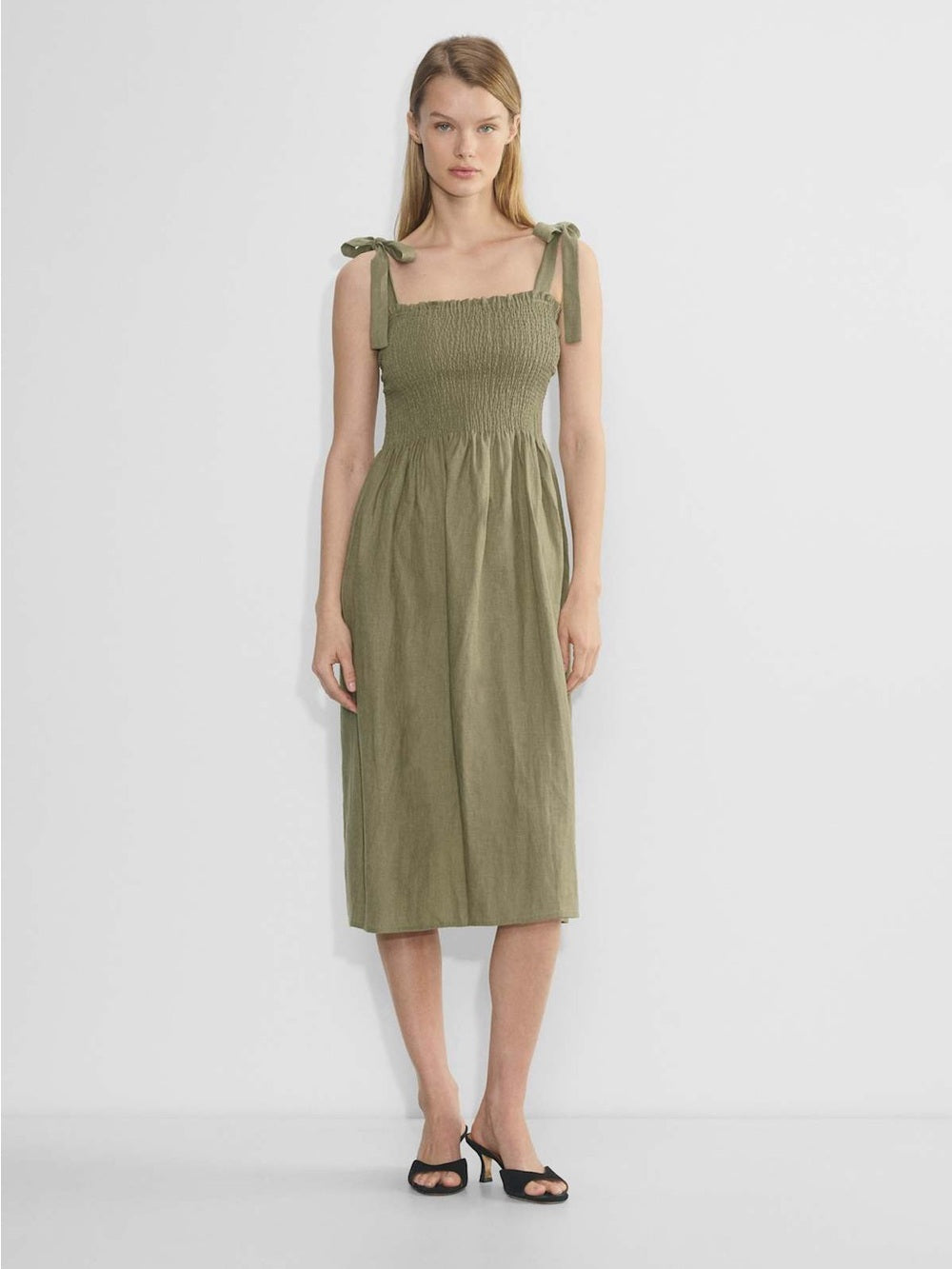 Wilfred Khaki Golden Hour Smocked Dress, size Large