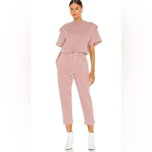 Pistola Clarisse French Terry Shoulder Pleat Jumpsuit in Cameo Pink, size XS