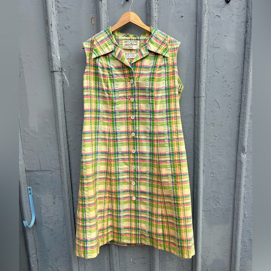 Vintage Atkin Collection Seersucker Plaid Shirt Dress, size XL