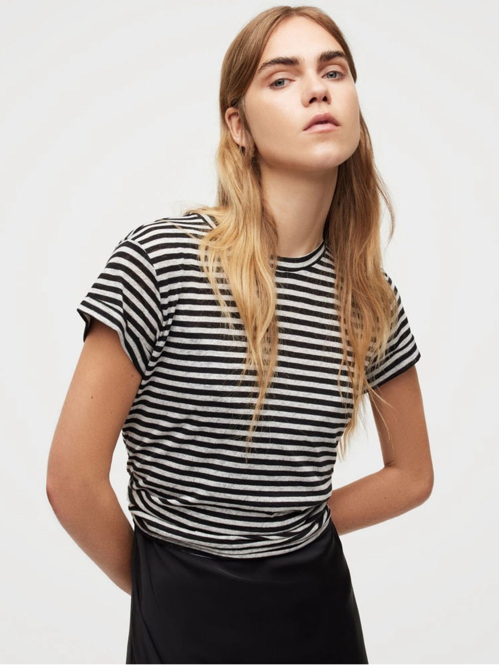 Allsaints black and white striped Anna tee, size 8