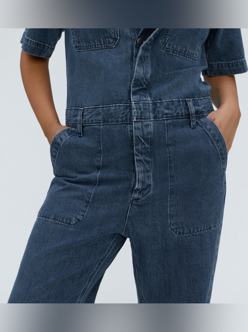 Everlane The Short Sleeve Denim Coverall, size 6