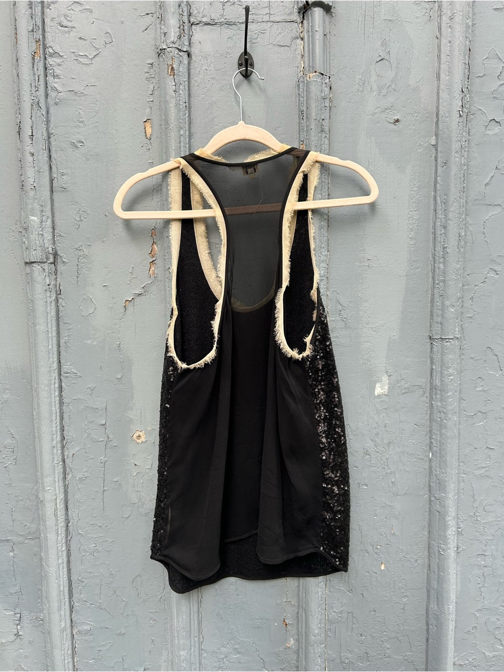 Wilfred Black Sequins Silk Racerback Tank Top - L