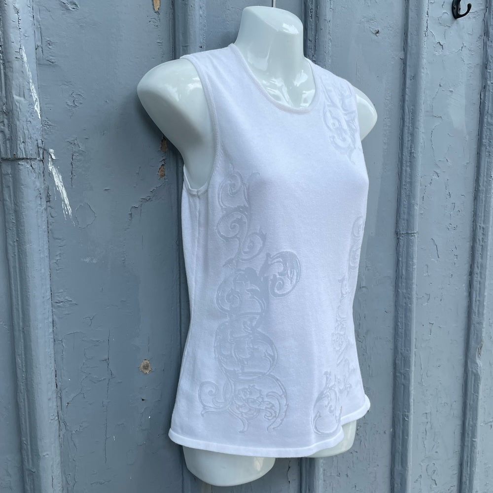 Versace Collection White Sleeveless Knit Top, Size Xs