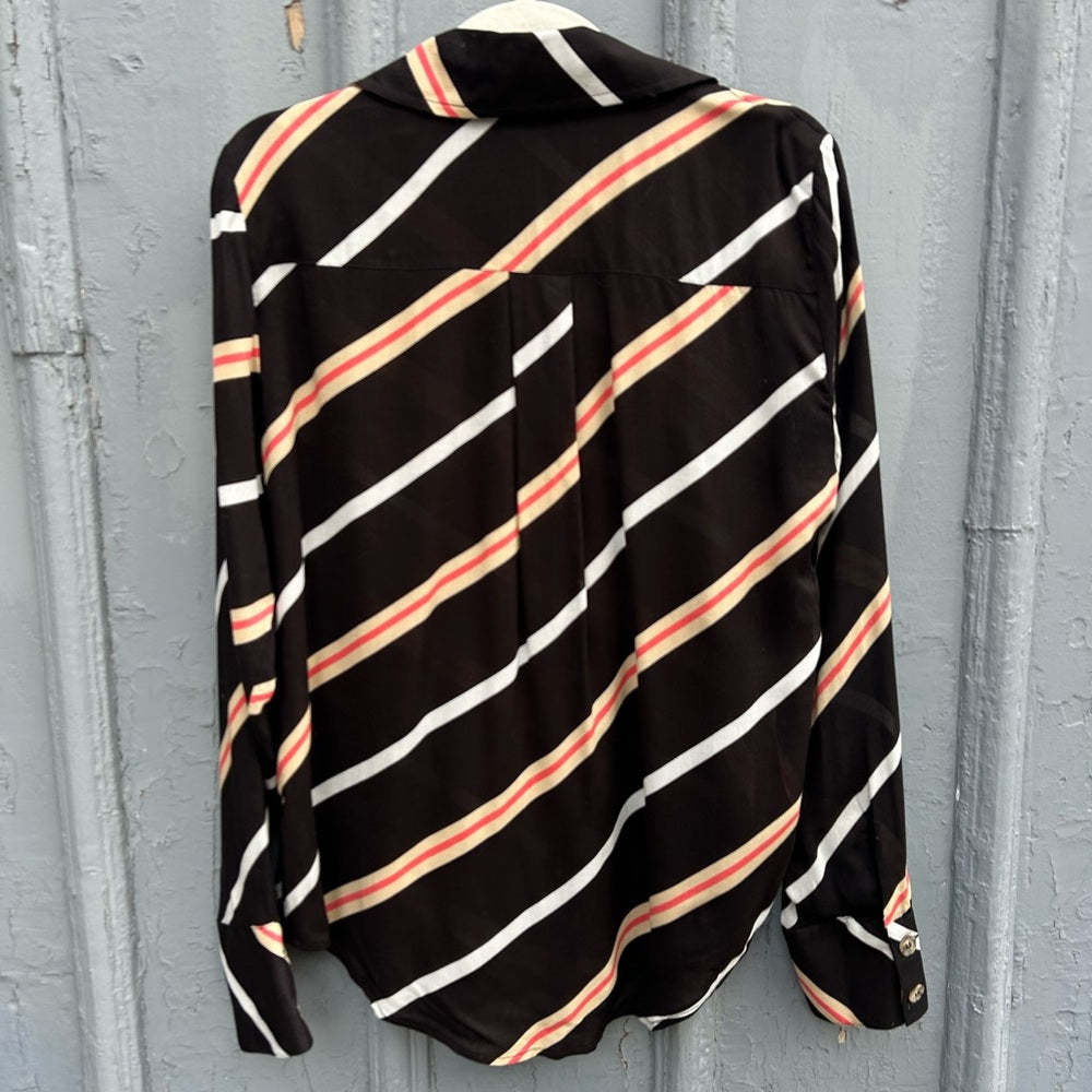 Dotty black striped button up blouse, size M