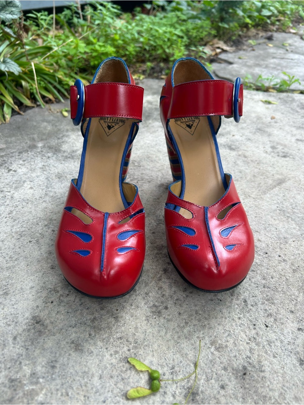 John Fluevog Views Maier Contrast Ankle strap heel, size 6.5
