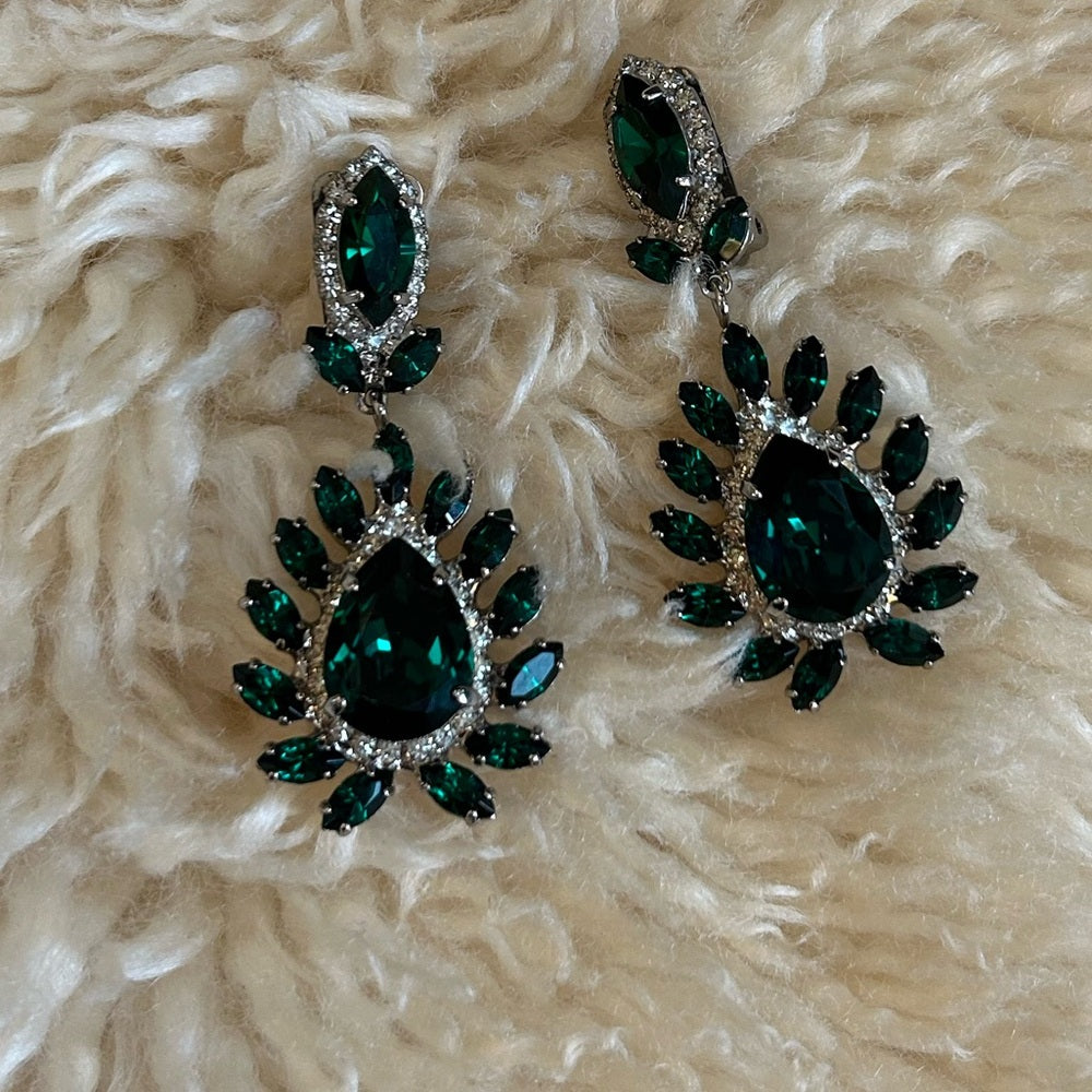 Green gemstone clip on earrings