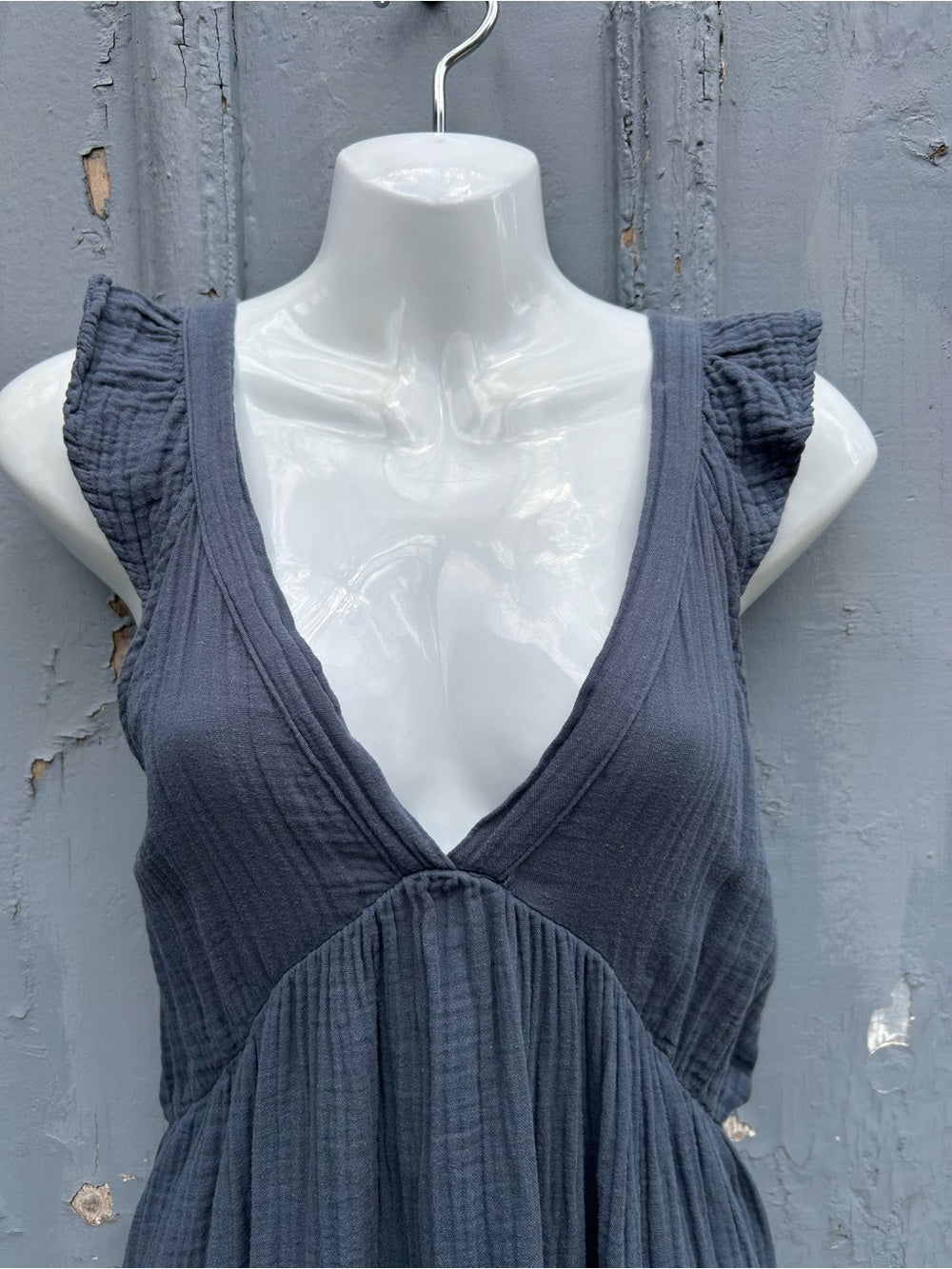 Anthropologie Starkx Blue Cotton tiered Dress, size Large
